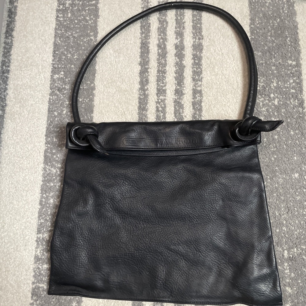 Kara Van Petrol Black Leather Purse Bag Fold Over Knots Big Large Shoulder Bag